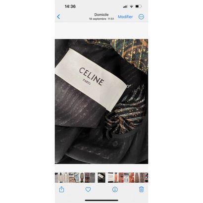 CELINE. Robe longue à volant en soie imprimée...