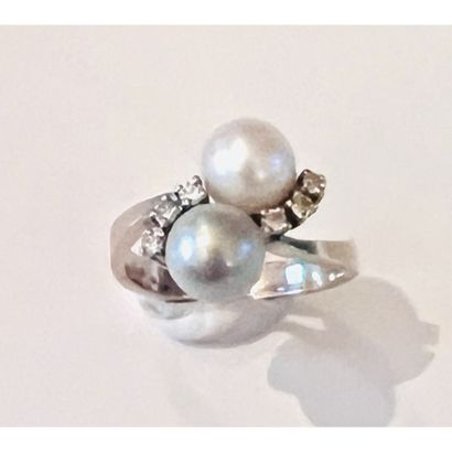 BAGUE Toi et Moi en or blanc 750°/°° ornée...