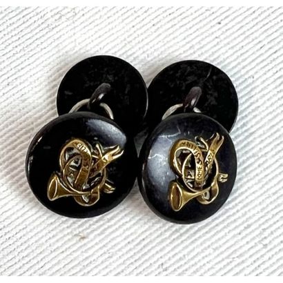 HERMES. Hunting horn cufflinks in burnished...