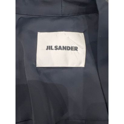 Jil SANDER. Robe longue en viscose bleu nuit....