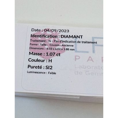 DIAMANT taille coussin de 1ct07 (H-SI2) avec...