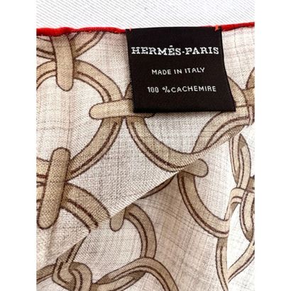 HERMES Paris. Beige cashmere stole printed...