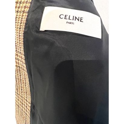 CELINE. Veste cintrée en laine à carreaux...