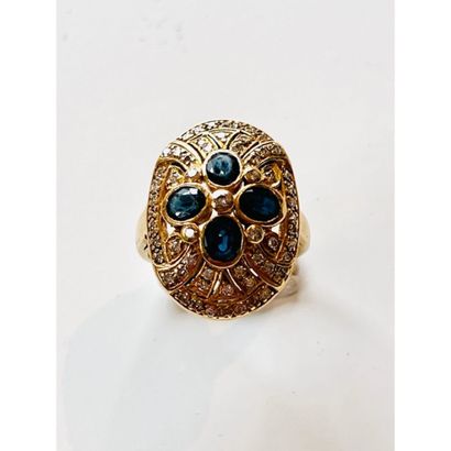 BAGUE marquise ovale en or jaune 750°/°°...