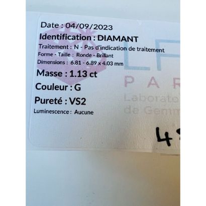 DIAMANT taille brillant de 1ct13 (G-VS2)...