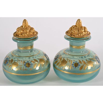 PAIR OF CHARLES X FLACONS in blue opaline...
