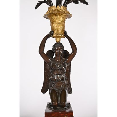 PAIR OF EMPIRE CANDELABRES in bronze with...