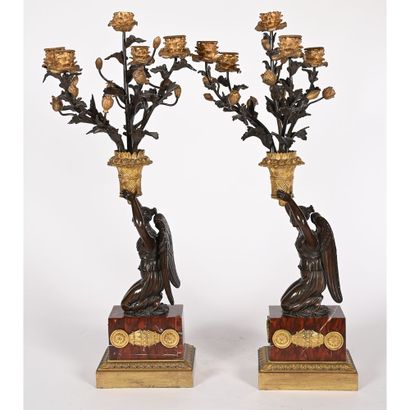 PAIR OF EMPIRE CANDELABRES in bronze with...