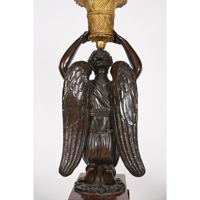 PAIR OF EMPIRE CANDELABRES in bronze with...