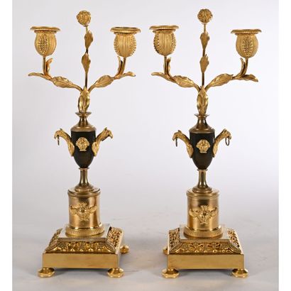 PAIR OF CONSULAT CANDELABRES in bronze with...