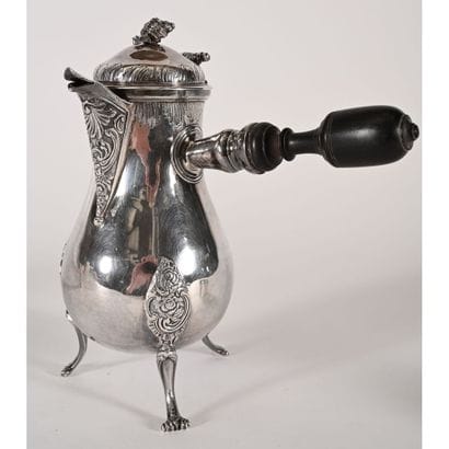 SMALL CHOCOLATIERE in solid silver with attractive...
