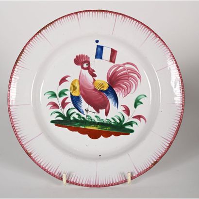 LES ISLETTES. Plate with a rooster on a terrace...