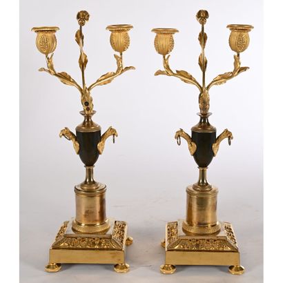 PAIR OF CONSULAT CANDELABRES in bronze with...