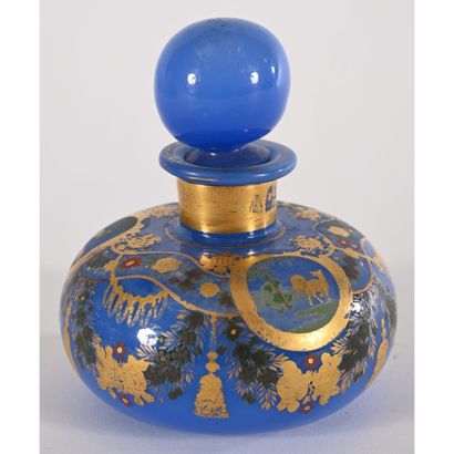Blue opaline FLACON with rare Fables de la...