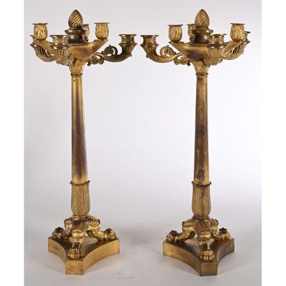 LARGE PAIR OF EMPIRE CANDELABRES in gilded...