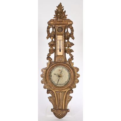 Gilded and carved wood LOUIS XVI BAROMETER-THERMOMETER...