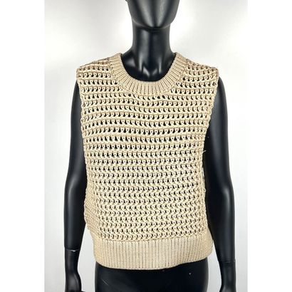 COS. Pull débardeur en tricoté beige ajouré....