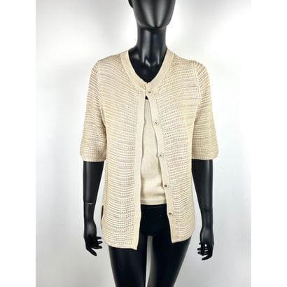 NATAN. Twin set en tricoté de coton beige....