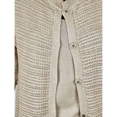 NATAN. Twin set en tricoté de coton beige....
