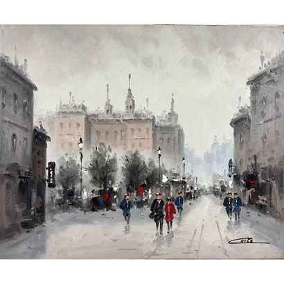 COSTA Yves (1945-). «Soiree animee ». Huile...