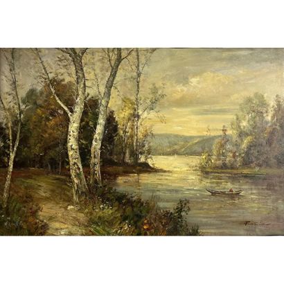 SO Paul (XX ème siècle). «La barque ». Huile...