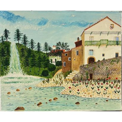 PUCE (1926-). «La cascade ». Huile sur toile...