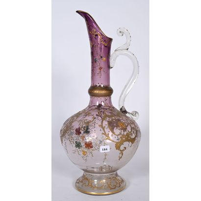 LARGE AIGUIERE in mauve-toned glass with...