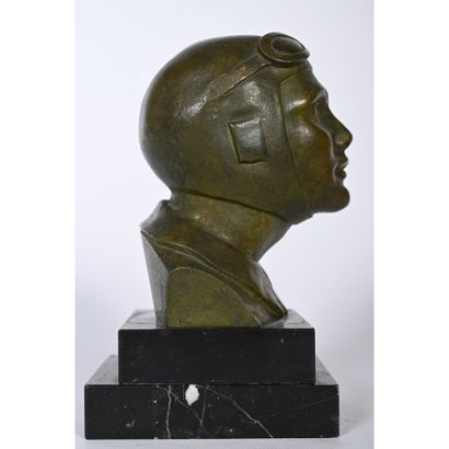 GARREAU. Bronze bust with green shaded patina...