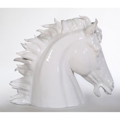 TÊTE DE CHEVAL à crinière au vent en céramique...