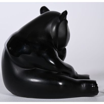 LALIQUE France. SITTING BEAR in pressed molded...