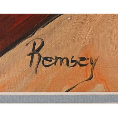 REMSEY. «Le cirque». Huile sur carton signée....