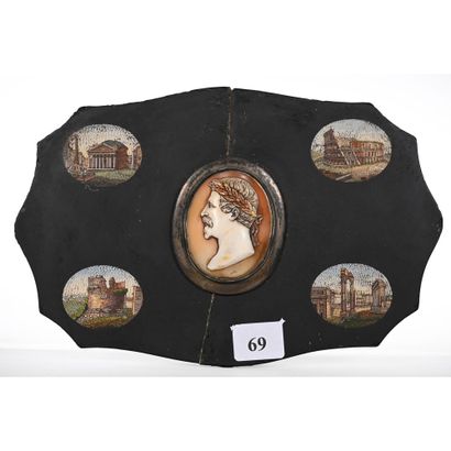 Slate PLAQUE decorated with a central medallion...
