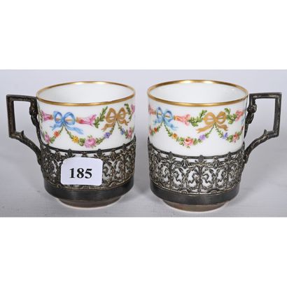PAIR OF SMALL SEVRES porcelain TUBES mounted...