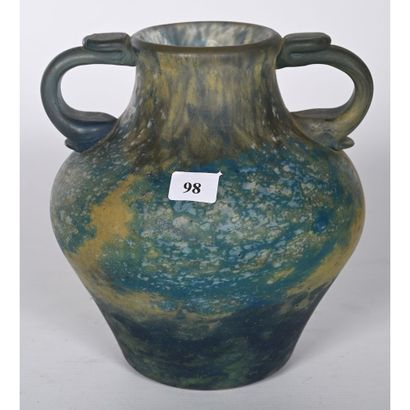DAUM in NANCY. VASE in yellow, blue and green...