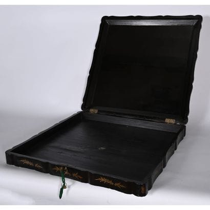 LARGE black and red lacquered wood box with...