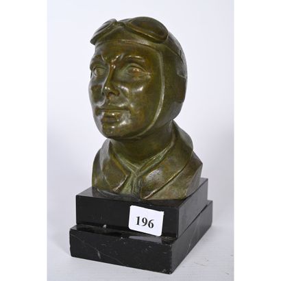 GARREAU. Bronze bust with green shaded patina...