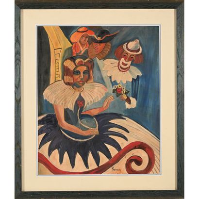 REMSEY. «Le cirque». Huile sur carton signée....
