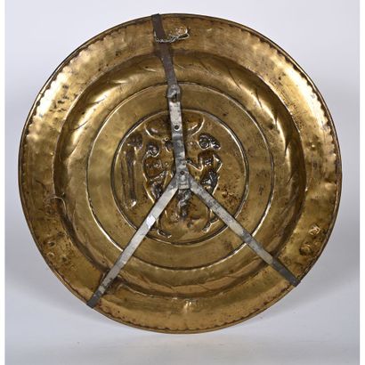 Brass OFFERING PLAT decorated with a central,...