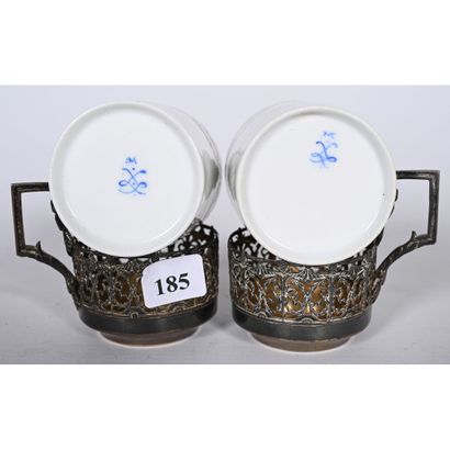 PAIR OF SMALL SEVRES porcelain TUBES mounted...