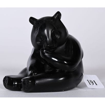 LALIQUE France. SITTING BEAR in pressed molded...