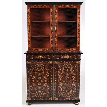 BIBLIOTHEQUE A 2 CORPS LOUIS XIV en placage...