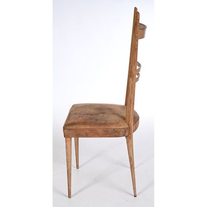 ROSET. 6 CHAISES à haut dossier en frêne...