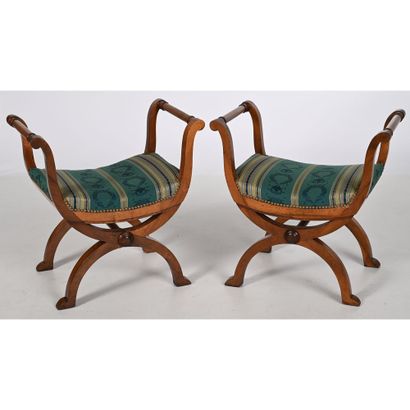 PAIR OF CURVED PLOYANTS in natural wood with...
