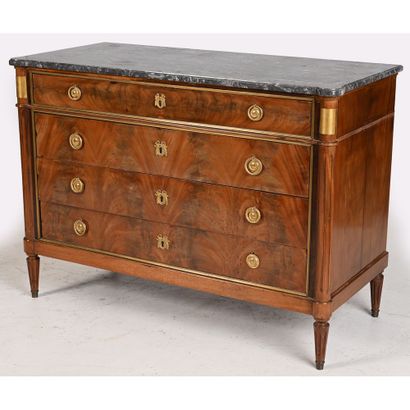 Rectangular LOUIS XVI COMMODE in flamed mahogany...