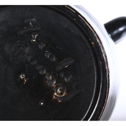 ACCOLAY. VASE with handles in black ceramic...