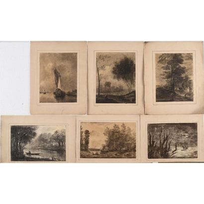 SCHOOL OF ARRAS. SET OF 6 XIXth CENTURY CHARCOAL...