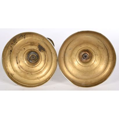 PAIR OF EMPIRE CANDLES in bronze with a round...