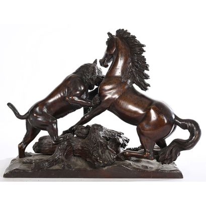 ANONYME fin XIXè. «Lion attaquant un cheval»....