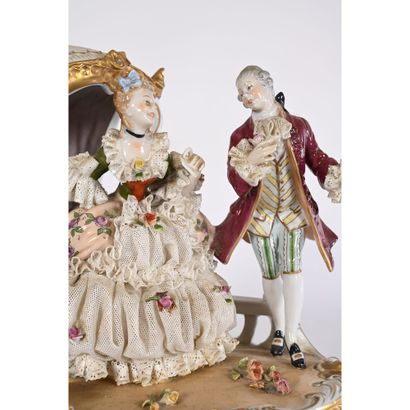 Porcelain GROUPE depicting gallants surrounding...