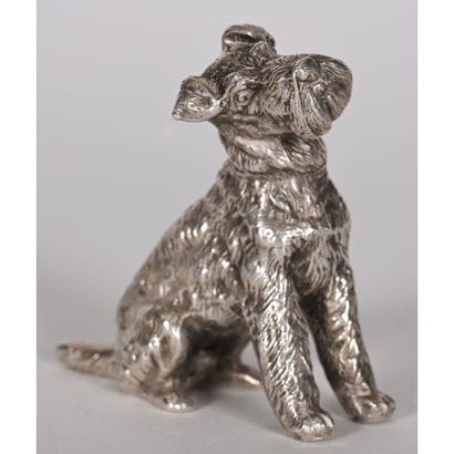 Seated FOX TERRIER in solid silver hallmarked...